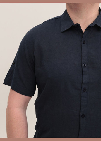 Сорочка чоловіча лляна темно-синя короткий рукав Bagarda Пряма (323202283)