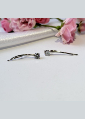 Срібні сережки (пара) Каффи з білим каменем родоване срібло 925 проби 556р 1.20г No Brand (306741665)