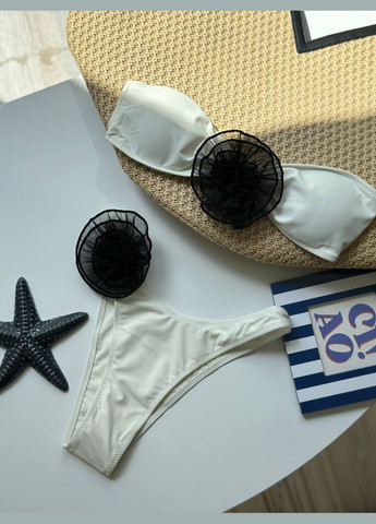 Молочний купальник з трояндами, формований ліф бандо Simply sexy