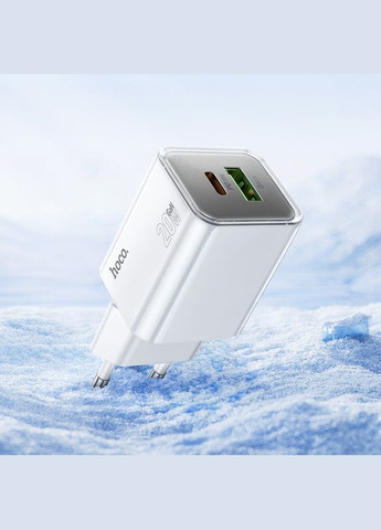 Зарядний пристрій із швидкою зарядкою PD20W+QC3.0 та кабелем Type-C to Lightning N46 |1Type-C, 1USB| Білий Hoco (337352031)