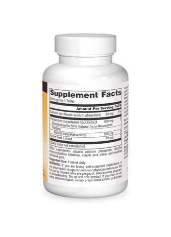 Ресвератрол, 200 мг, Resveratrol, 30 таблеток Source Naturals (322741157)