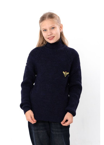Темно-синий зимний подростковый свитер прямого кроя для девочки с вышивкой (p-18485) Носи своє