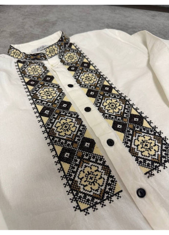 Біла чоловіча вишиванка білого кольору з чорно-золотою вишивкою ESQ (369559016)