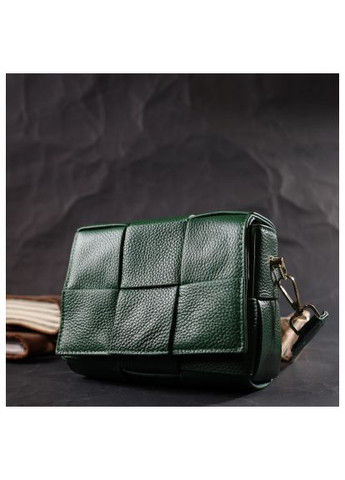 Сумка Компактная женская с плетением из натуральной кожи Зеленая (22312) Vintage Компактна жіноча з плетінням з натуральної шкіри З (364630317)