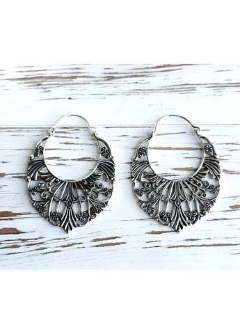 Этнические индийские серьги с орнаментом под серебро №4 No Brand (364202415)