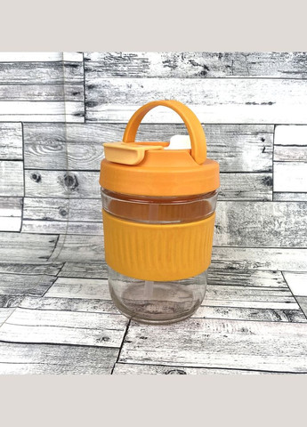 Кружка-стакан с крышкой, силиконовой трубочкой Оранжевого цвета 400мл No Brand 5797 (314497225)