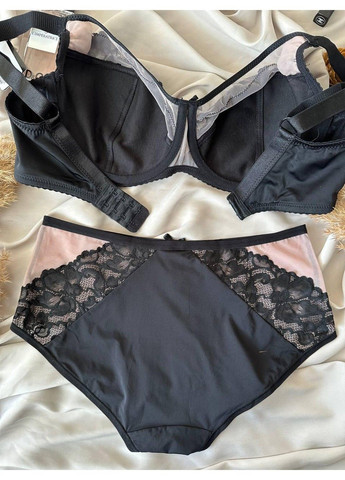 Чорний комплект бюстгальтер з трусиками максі 11533 чорно-бежевий Lanny Mode