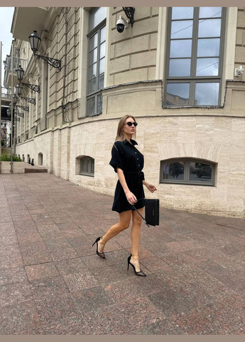 Легкий літній комбінезон із мусліну з поясом No Brand Р1558-359 комбінезон-шорти чорний муслін