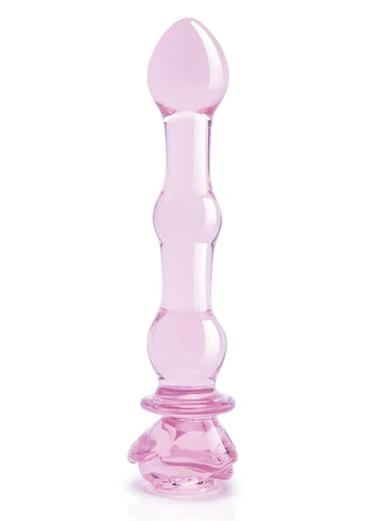 Стеклянный фаллоимитатор в форме бутона розы с бусинами розовый Glaze Glass Dream Toys (384558051)