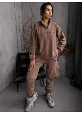 Женский костюм флисовый кофейного цвета 35622 Fashion (366074752)