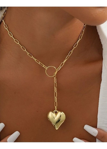 Колье - золотистая цепь с объемным кулоном сердцем, 5373 No Brand (365730735)