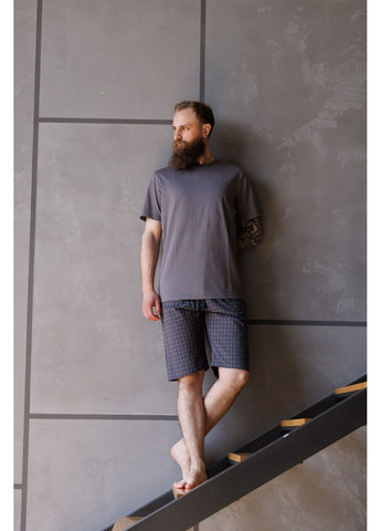 Пижама мужская футболка темносерая + шорты HOMELY в клетку графит Handy Wear (337715533)