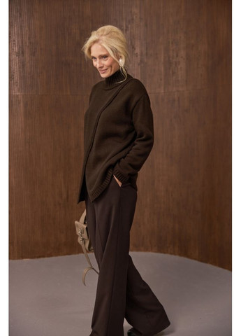 Коричневый демисезонный оригинальный свитер свободного силуэта на запах (2888) Triko Bakh