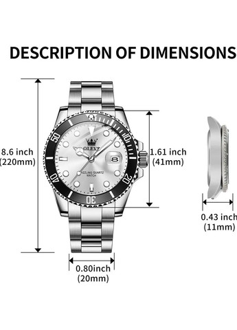 Чоловічий наручний годинник 5885 White Natural з металевим браслетом і календарем Olevs (354820486)