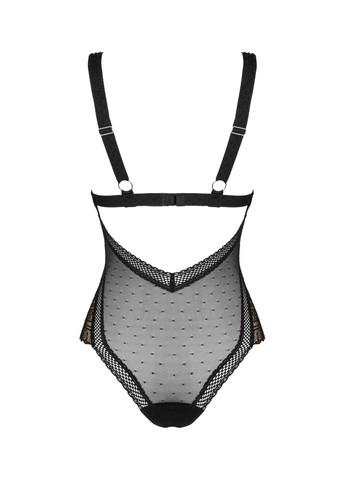 Кружевное боди с декольте Estiqua teddy, черное, широкие лямки Obsessive (297529234)