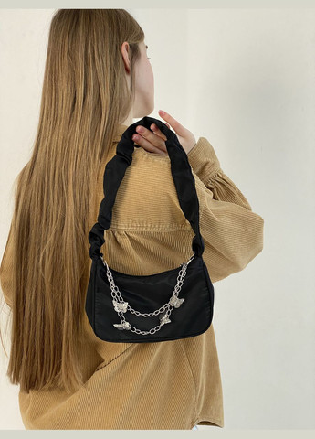 Женская сумка 6579 через плечо клатч на короткой ручке багет черная No Brand (292631192)