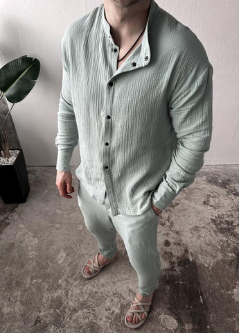 Бірюзовий демісезонний костюм літо матеріал муслін сорочка штани No Brand