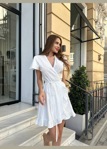 Молочна святковий, коктейльна, ділова, пляжна, повсякденний, вечірня сукня жіноча на запах No Brand однотонна