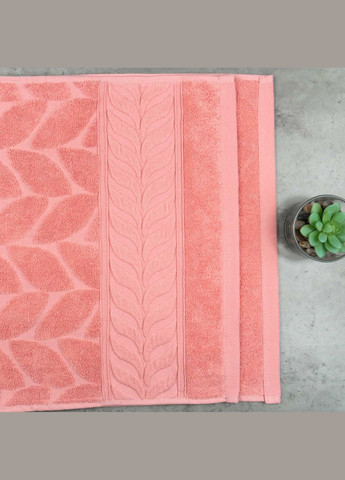 GM Textile набор махровых полотенец листья 3шт 40x70см, 50x90см, 70x140см 550г/м2 () розовый производство -