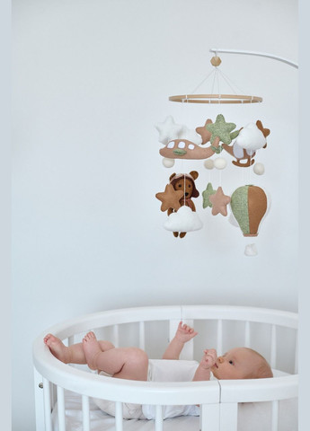 Дитячий музичний мобіль на ліжечко для немовлят WooolyWool «Ведмедик-льотчик» з 35 мелодіями No Brand (342757832)