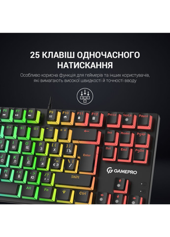 Игровая клавиатура механическая с RGB-подсветкой Blue Switch TKL, черная, проводная, без нумпада GAMEPRO (366249345)