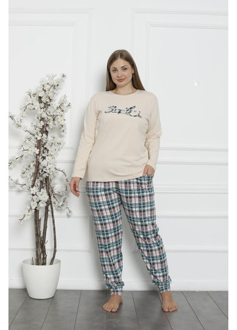 Молочна комплект жіночий plus size зі штанами в клітку Nicoletta