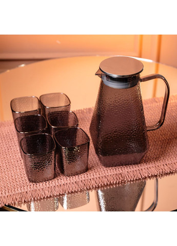 Глечик 1.8 л зі склянками 6 штук по 200 (мл) графин для компоту соку води лимонаду глечик для напоїв Сірий HP-19-38S (A-047599) Yiwu (371655175)