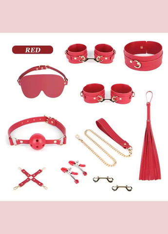 БДСМ набір червоний 10 шт для рольових садо мазо ігор комплект для фіксації BDSM з валізою для зберігання No Brand (341309866)