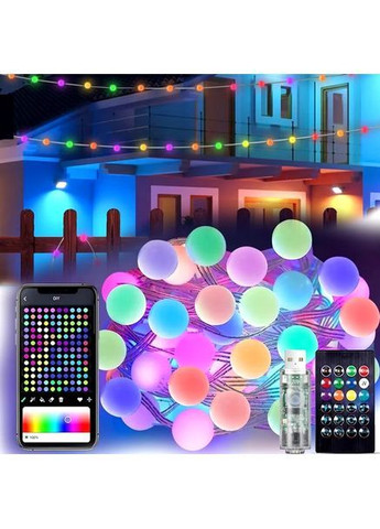 Гирлянда на елку по управлению с телефона матовый шарик 10 метров с пультом Usb Bluetooth Solar (367075863)