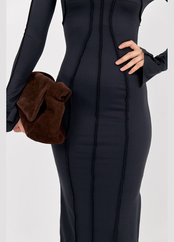 Черное длинное приталенное платье со швами наружу Lurex