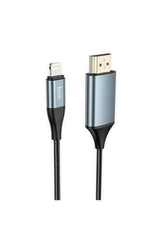 Конвертер UA15 HDMI (тато)-Lighting (тато) 2м, обплетення, круглий Black/Gray, Box Hoco (315435452)