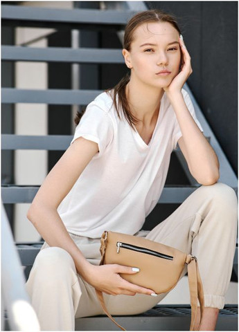 Женская поясная сумка бананка из экокожи Бежевая (2920024415) Sambag (366091875)