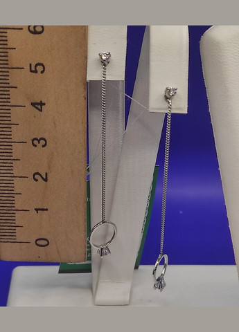 Серебряные серьги-пуссеты"2в1 Кольцо на цепочке" 925 пробы,покрытие родий Shiny 54-3356 No Brand (333828356)