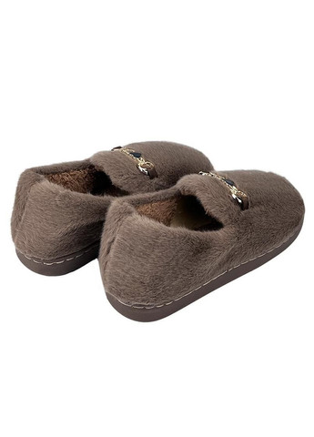 Коричневые женские домашние тапочки меховые с задником коричневые 90692-3 Jomix