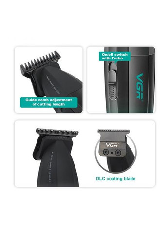 Акумуляторна машинка для стрижки волосся та бороди V-906 зі змінними насадками 3 шт Чорний із зеленим VGR (321980300)
