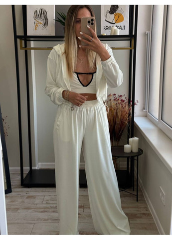 Жіночий спортивний костюм трійка: укорочена кофта, топ та штани палаццо MonCher (360428960)