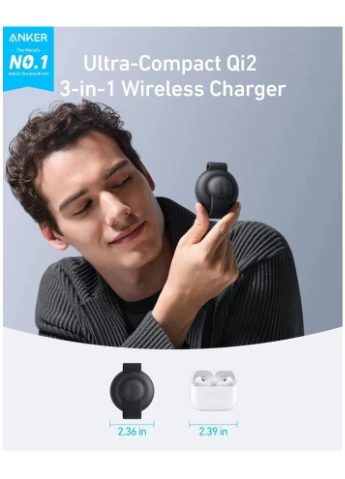 Зарядное устройство MagGo Wireless Charging Pad 15W 3-in-1 Foldable Black (B25M8H11) Anker (400247138)