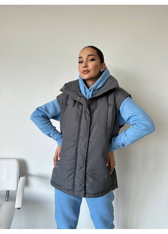 Жилетка оверсайз плащевка Канада, синтепон 200, без капюшона, воротник высокий Україна (360647305)