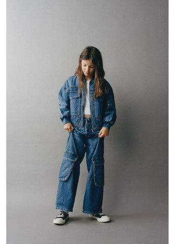 Блакитна демісезонна тепла джинсова курточка - бомбер для дівчат Zara