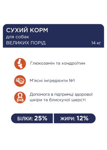 Сухий корм для собак Преміум. Для великих порід 14 кг(UP) (4820215366298) Club 4 Paws Преміум. Для великих порід 14 кг(UP) (369880981)