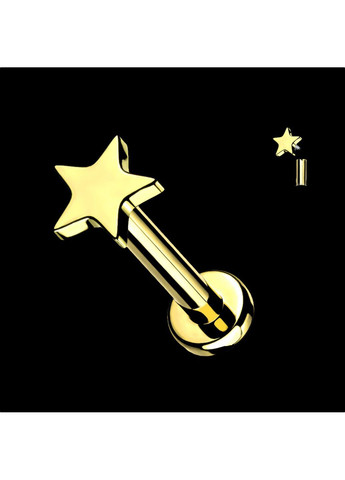 Серьга лабрет из титана в форме звезды для пирсинга хеликс, трагус, губы цвет Золото Spikes (287337858)