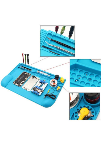 Силіконовий килимок V66D термостійкий для паяння та ремонту смартфонів, техніки / 455x300 мм Blue Mechanic (322566983)