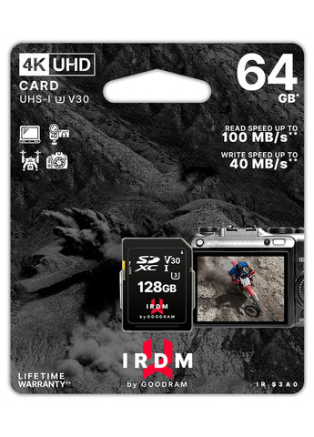 Карта памяти SDXC 64GB UHS-I/U3 Class 10 IRDM S3A0 R100/W40MB/s (IR-S3A0-0640R12) Goodram (366220072)