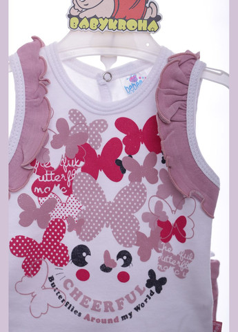 Бежевий літній шорти з майкою для дівчинки бежевий трикотажні метелики 62 см (38658) BABYKROHA