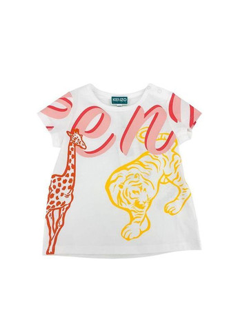Белая демисезонная футболка арт. 05476, жираф/тигр, 104 см, 4 года Kenzo