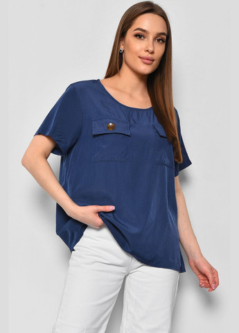 Синяя блуза женская с коротким рукавом синего цвета с баской Let's Shop