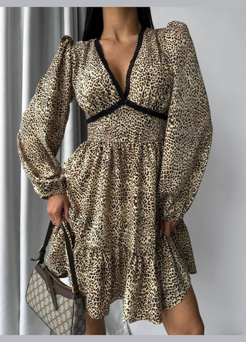 Бежева повсякденний жіноча леопардова сукня софт No Brand леопардовий