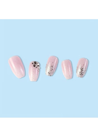 Накладні нігті з клеєм і пилочкою 24 шт ніжно-рожеві зі стразами, набір накладних нігтів у формі балет No Brand (373039220)