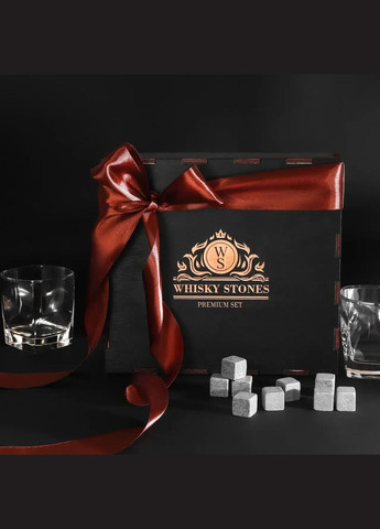 Подарунковий набір для віскі охолоджувальне каміння з бокалами Bohemia Diamond у чорному кольорі 280 мл Handmade WS204 (342745327)