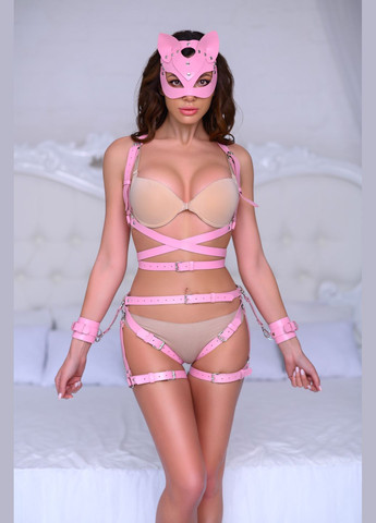 Натуральная кожа розовая портупея гартеры наручники и маска Needle 128rnm No Brand (294608334)